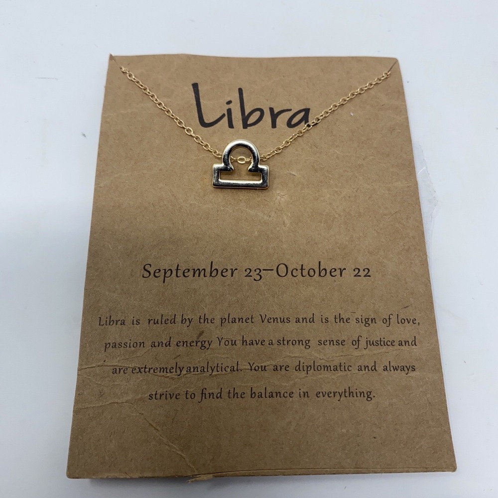 Libra Gold Tone Zodiac Birthday Pendant Necklace NWT